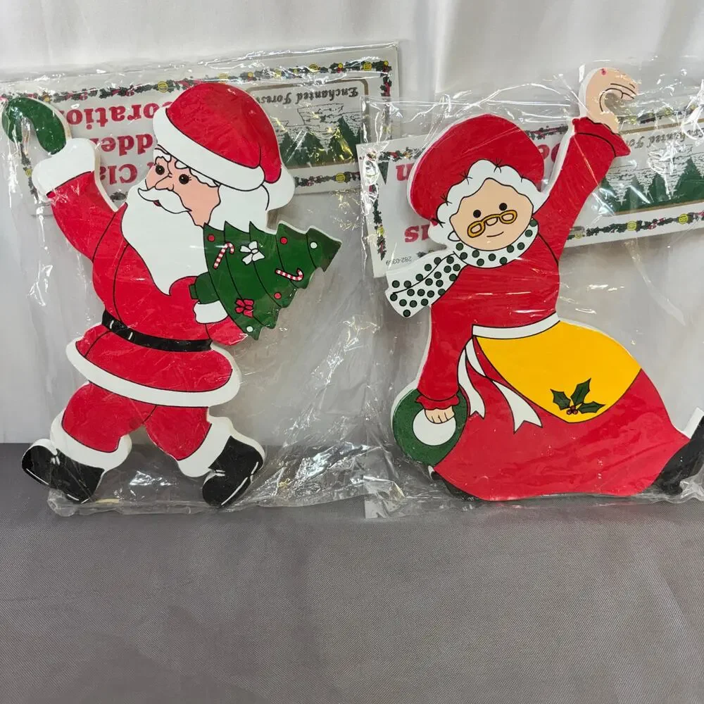 Santa/Mrs. Claus Ladder Decoration Pained Vintage Wooden Enchanted Forest 2 Pc